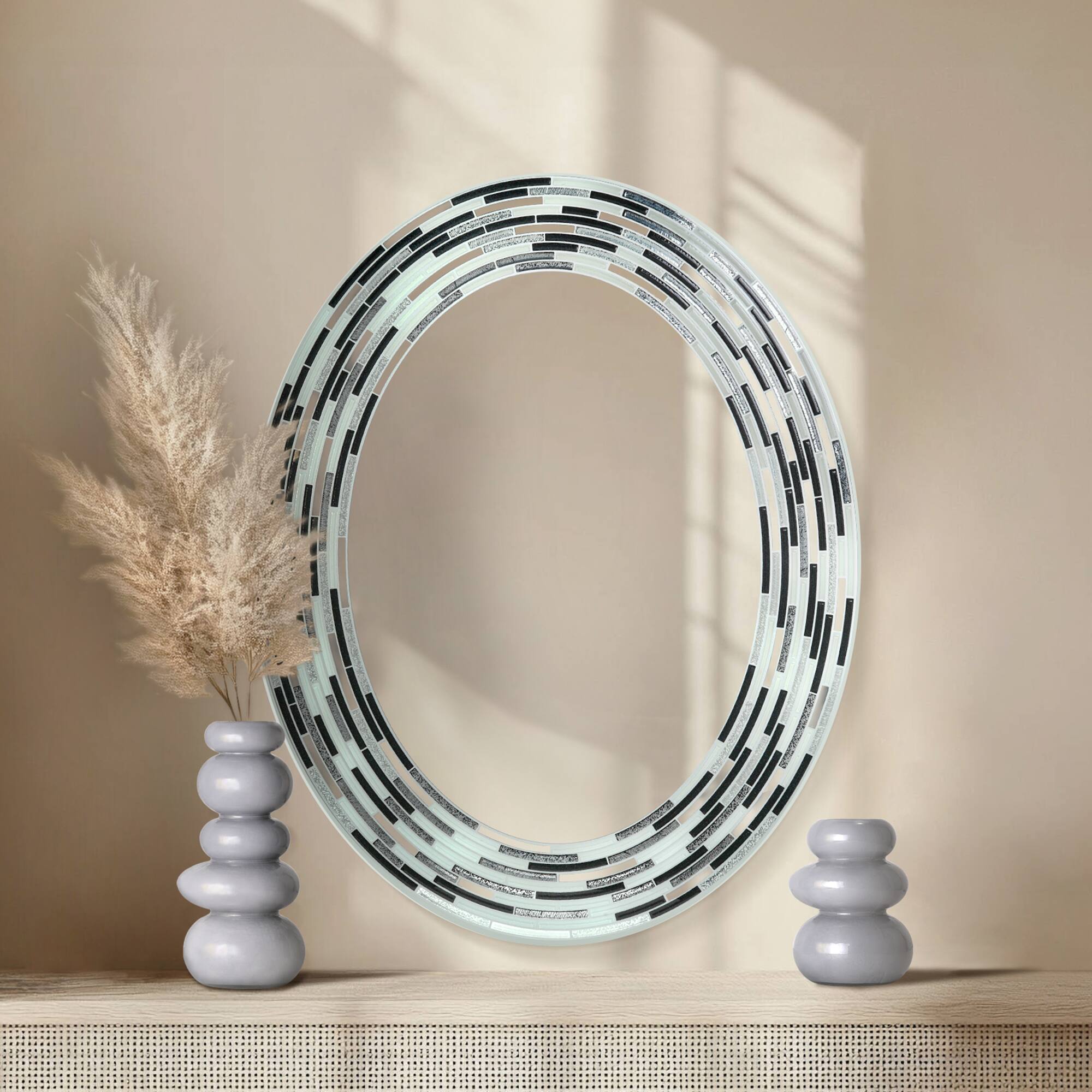 Head West Charcoal Tile Framed Oval Wall Vanity Mirror - 23" x 29"